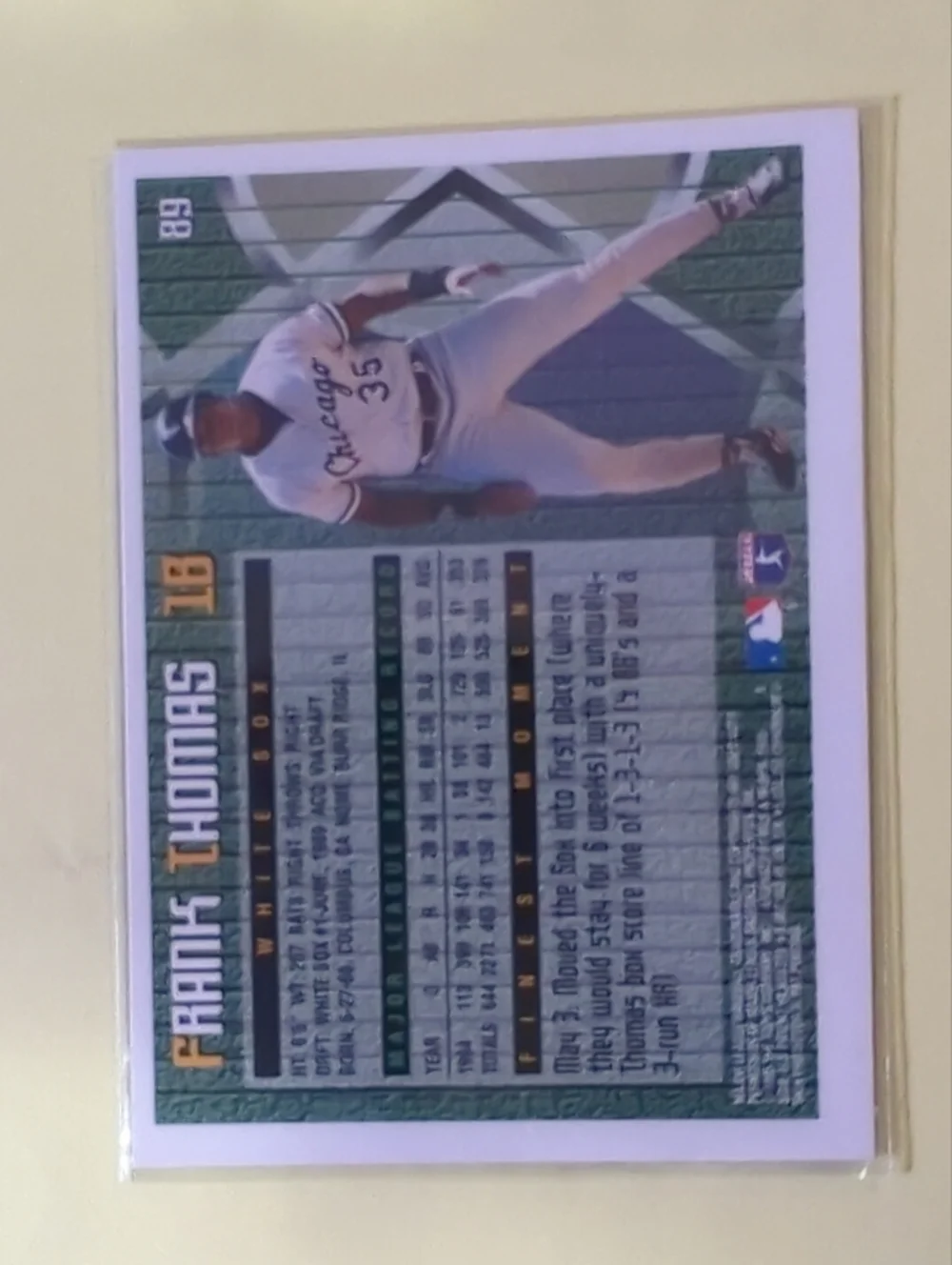 Topps 1995 Finest Frank Thomas #89 Chicago White Sox With Peel-Off Coating - Picture 2 of 4